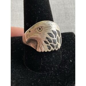 Wheeler Sterling Silver Jet Black Hematite Inlay Eagle Head Ring 11 Vintage